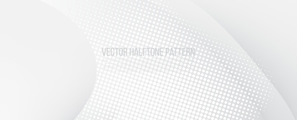 Abstract White Gray Halftone Dots Background with Soft Curves and Minimal Modern Design. Suit for banner, web, brochure, pamflet and presentation