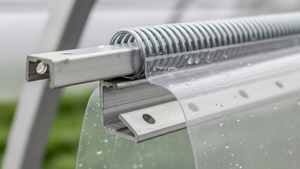 Detail of a Greenhouse Construction with Metal Frame and Plastic Sheet