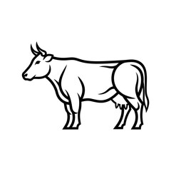Fototapeta premium Black and White Cow Illustration Side View.