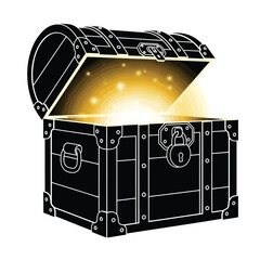 Open treasure chest glowing light silhouette vector