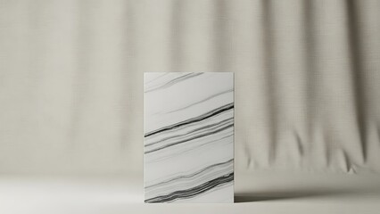Elegant marble tile presentation with soft lighting and subtle drapery