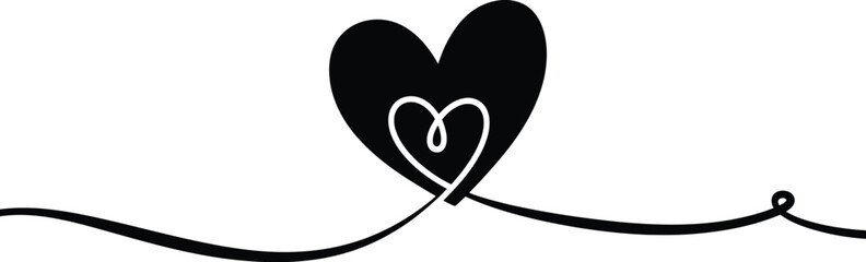 Bold Black Heart Ribbon Awareness Icon Vector