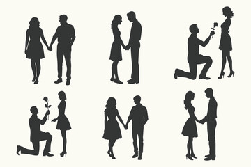 Romantic couple silhouette perfect for valentine day illustration. Romantic couple silhouette, Romantic Silhouetto of a Man Proposing to a Woman, Proposal couple silhouette, A couple holding hands and