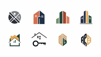 Collection of real estate and construction logo designs for branding.