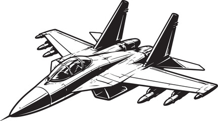 Modern Fighter Jet 3 4 Top Perspective Ink Drawing