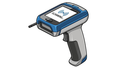 Illustration of a handheld barcode scanner with a scanning screen