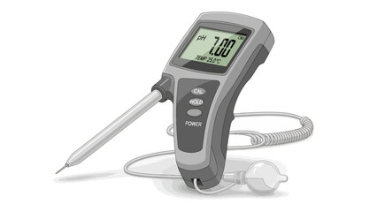 Digital pH meter showing neutral reading with temperature