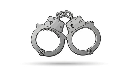 Classic metal handcuffs illustration on a white background, symbolizing law and order.