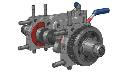 Detailed 3D rendering of a complex mechanical gear assembly