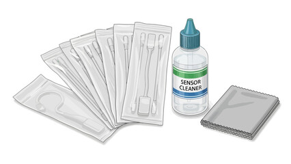 Camera sensor cleaning kit with liquid and wipes