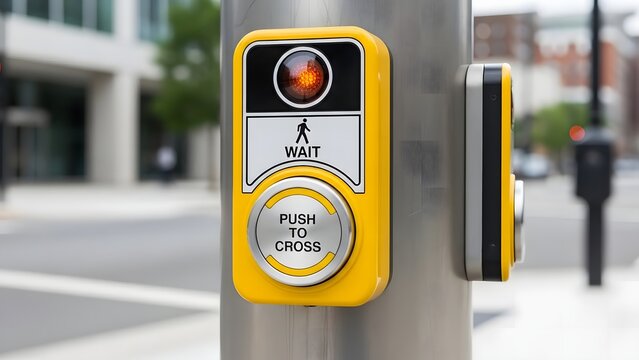Pedestrian crossing button representing urban transportation safety system