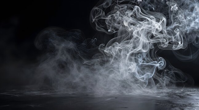 Mysterious swirls of smoke dance against a dark backdrop creating an atmospheric scene