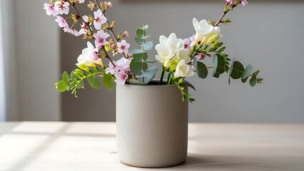 Pastel Floral Arrangement in Minimalist Container with Natural Lighting