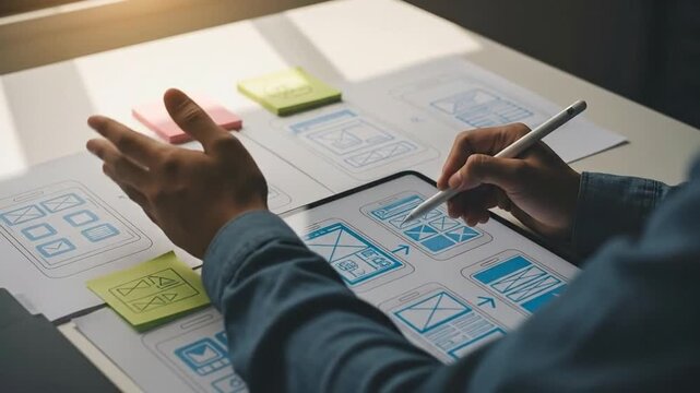 Designing User Interface on Tablet with Sketches and Sticky Notes.
