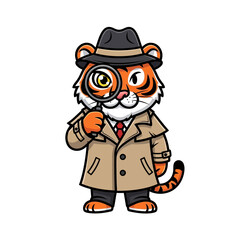Obraz premium Cartoon Tiger in Detective Outfit Standing.
