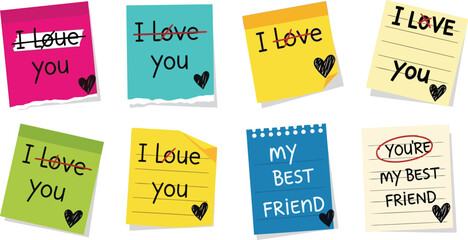 Colorful sticky notes with love messages high quality isolated vector editable and scalable