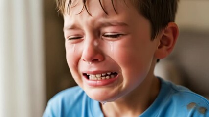 Boy sobbing inconsolably, showing raw childhood distress and emotion.