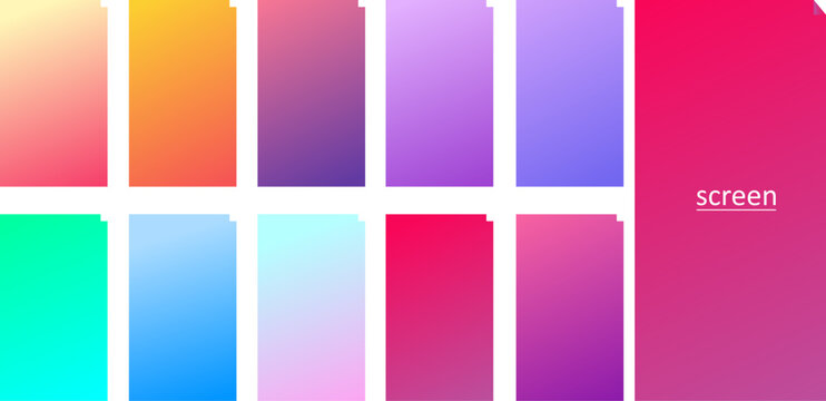Vibrant Modern Gradient Swatches and UI Screen Templates Mobile App Backgrounds, Dashboard, and Website Color Palette Collection