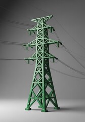 Towering green energy transmission pillar, delivering power afar, overhead lines