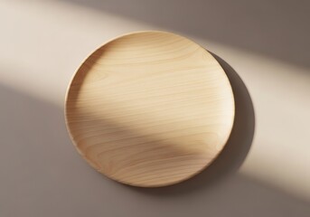 Wooden plate with sunlight casting shadows, a natural aesthetic depiction