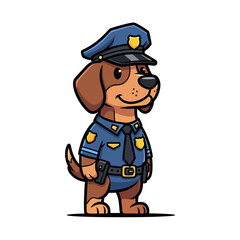 Cartoon Police Dog Officer Uniform Standing.