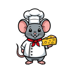 Cartoon Mouse Chef Holding Cheese.
