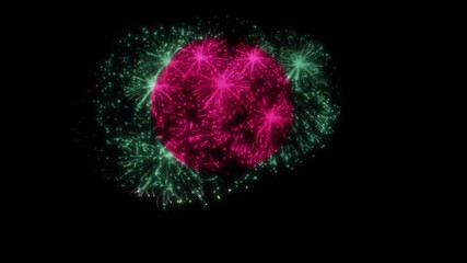Bangladesh Flag Fireworks Celebration Animation on Black Background
