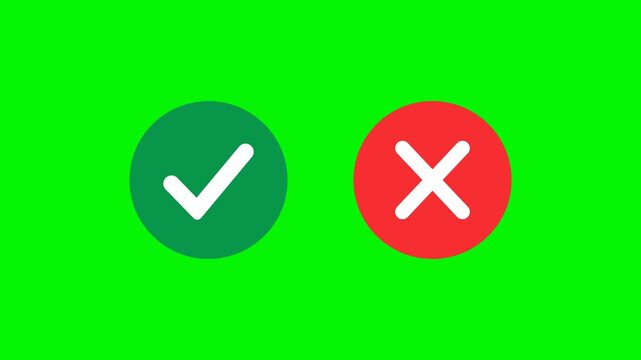 Green check mark and red x on green background perfect for decision making illustration on positivity and negativity. Suitable for business presentations.
