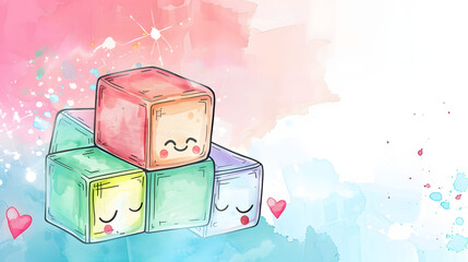 simple watercolor pastel rubik's cube cute