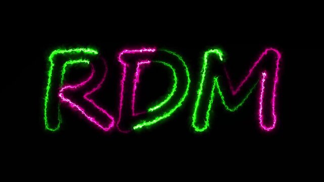 flickering neon RDM text animation. neon sign that flickers and glows with RDM