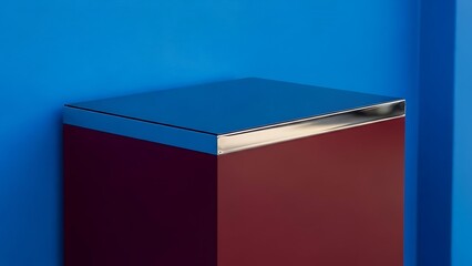 Modern cube with metallic accents against gradient blue color background