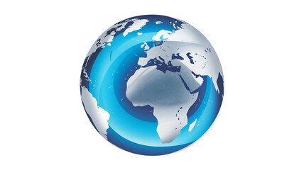 Fototapeta premium Globe with Africa and Europe in blue gradient with shiny metallic effect on transparent background for global communication
