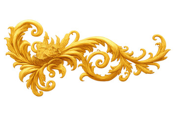 Golden baroque rococo ornament with acanthus scroll motif, isolated decorative element, victorian vintage luxury design