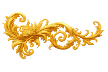 Golden baroque rococo ornament with acanthus scroll motif, isolated decorative element, victorian vintage luxury design