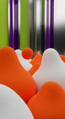 Playful 3D Landscape with Bouncing Ball Amidst Abstract Backdrop