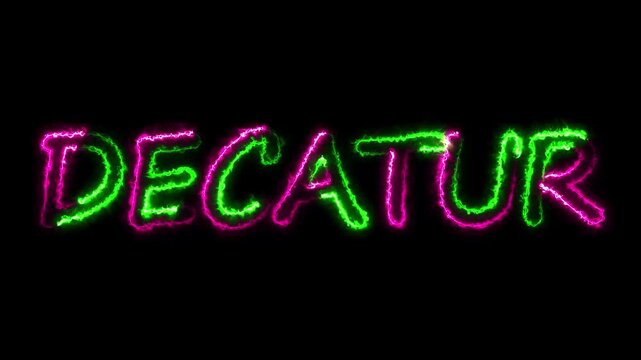 flickering neon decatur text animation. neon sign that flickers and glows with DECATUR