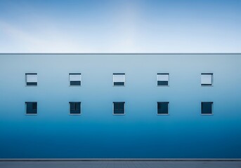 Sky blue gradation wall with square windows in a geometric architecture