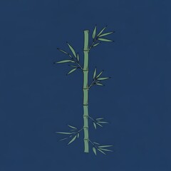 Stylized Bamboo Stalk Illustration on a Deep Teal Background Artwork