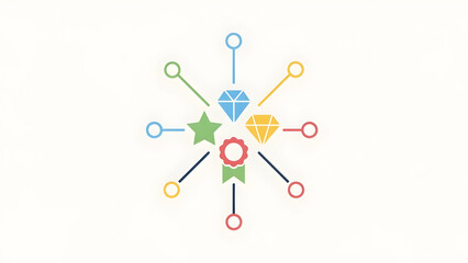 Colorful Network Diagram with Central Diamond.