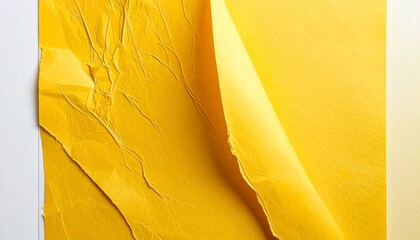 Close-up of yellow wrinkled paper partially peeled back, revealing a smoother surface
