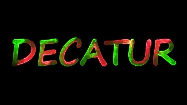 flickering neon decatur text animation. neon sign that flickers and glows with DECATUR