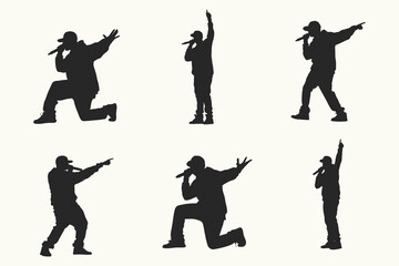 the singer in the Portrait silhouette set for creative design vector illustration. Pop, country music, rock stars and hip-hop rapper artist vocalists. Eps 10