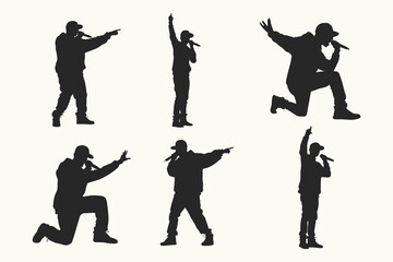 High quality singer performing silhouette. The singer various poses vector illustration. Eps 10