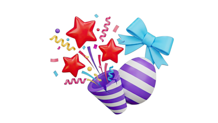 Celebration Elements: Confetti, Stars, Bow, and Egg