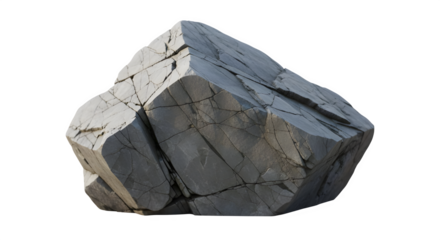 Single Large Gray Cracked Boulder or Stone Isolated on White Background