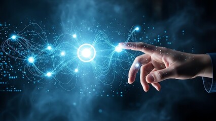 Hand interacting with a futuristic network