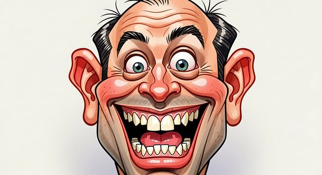 Exaggerated Cartoon Man Laughing Loudly.