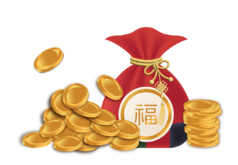 Red Lucky Bag and Gold Coins for Chinese New Year Prosperity