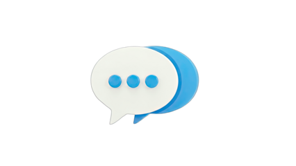 3D Speech bubble icon with three dots on transparent background