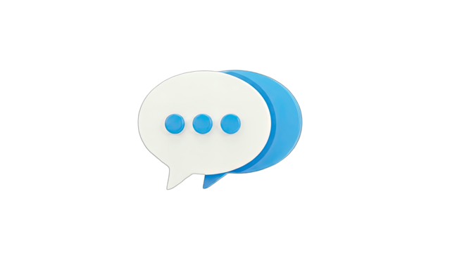 3D Speech bubble icon with three dots on transparent background - Powered by Adobe
